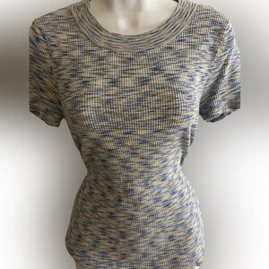 Nine West Stretch Sweater - M blue , yellow marled , nylon spandex